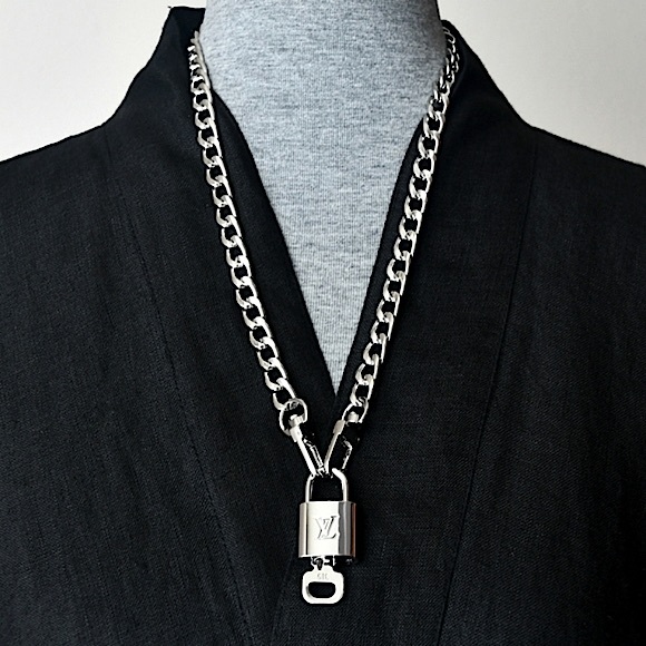 Authentic Louis Vuitton SILVER Lock & Keys Necklace #315 NEW ~2 Chains Included✨ - Picture 6 of 11